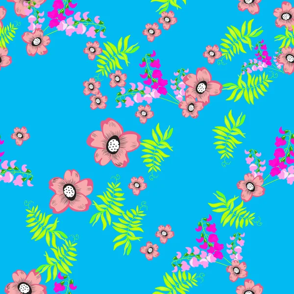 Blumen und Blätter - nahtloses Muster — Stockvektor