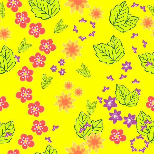 Feuilles et fleurs - motif sans couture — Image vectorielle