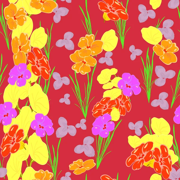 Feuilles et fleurs - motif sans couture — Image vectorielle