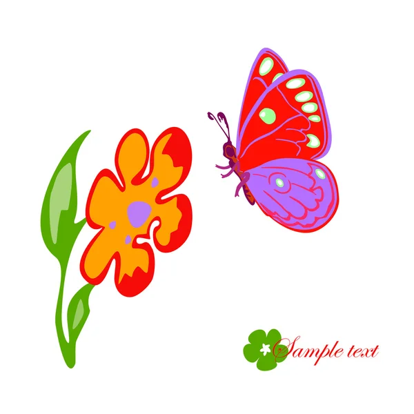 Flor y mariposa — Vector de stock