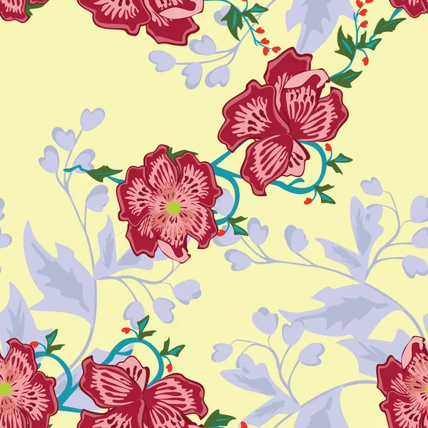 Feuilles et fleurs colorées - motif sans couture — Image vectorielle