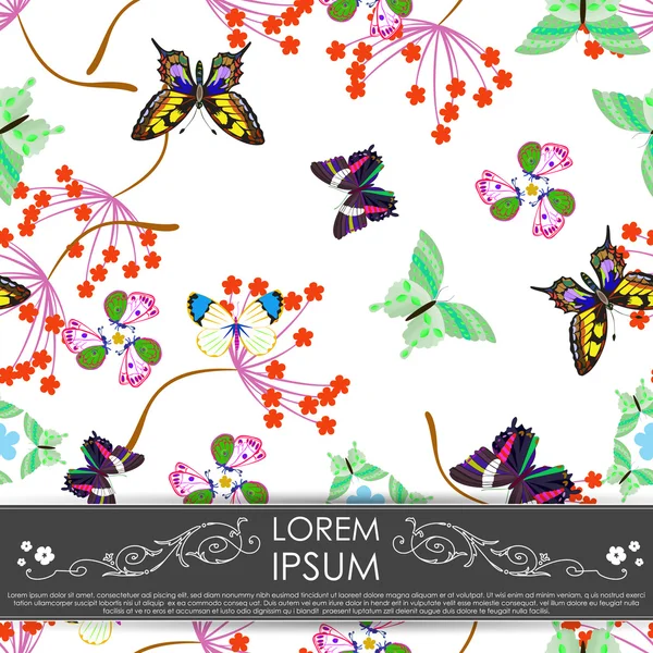 Carte avec papillon et fleurs — Image vectorielle