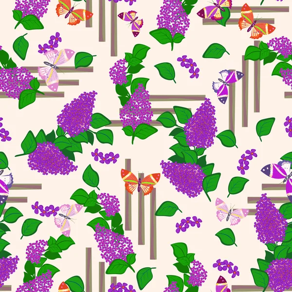 Flores y mariposa - patrón sin costuras — Archivo Imágenes Vectoriales