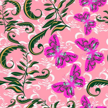 çiçek - Dikişsiz desen kelebek