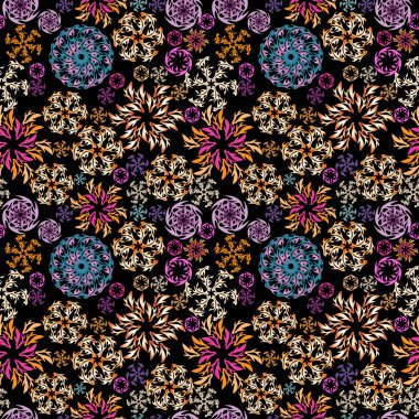 renkli çiçekler ve yapraklar - Dikişsiz desen