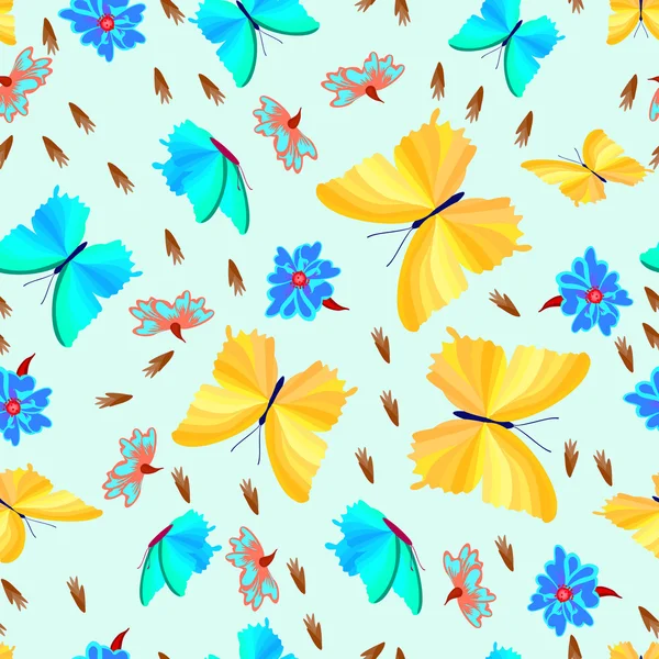 Butterfly with flowers - seamless pattern — Stock Vector