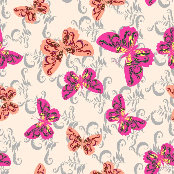 Papillon avec des fleurs - motif sans couture — Image vectorielle