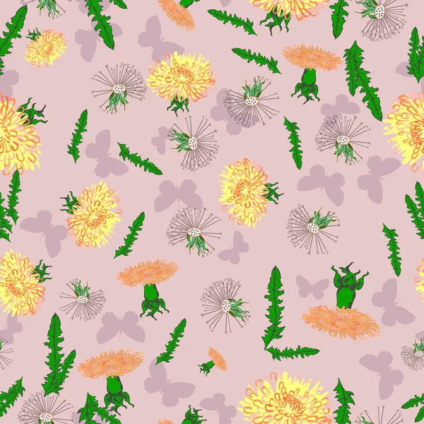 꽃-완벽 한 패턴으로 나비 — 스톡 벡터