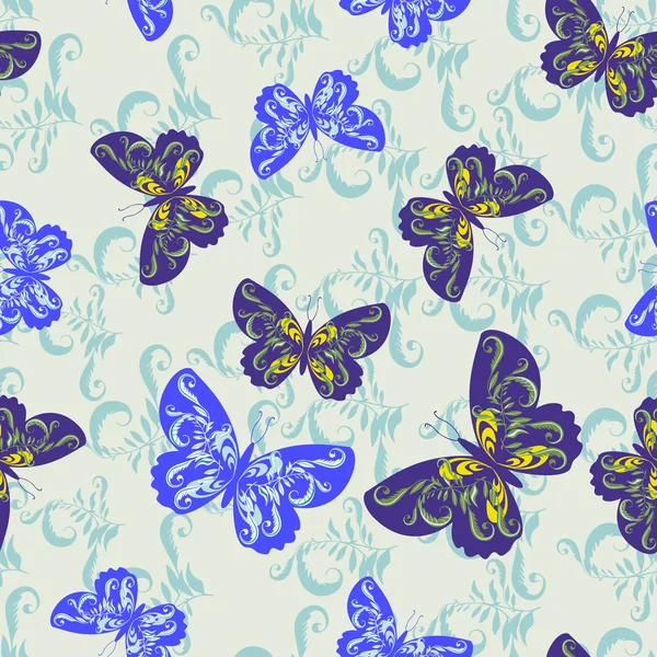 Mariposa con flores - patrón sin costuras — Vector de stock