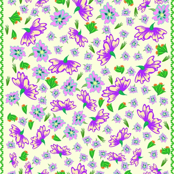 Fleurs et feuilles colorées - motif sans couture — Image vectorielle