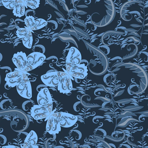 Papillon avec des fleurs - motif sans couture — Image vectorielle