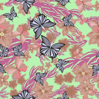 çiçek - Dikişsiz desen kelebek