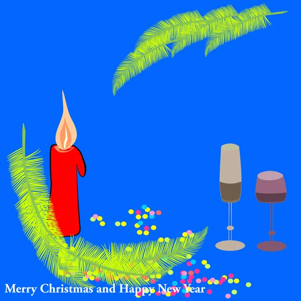 Hand Drawn Christmas Card With Candle — Stock Vector