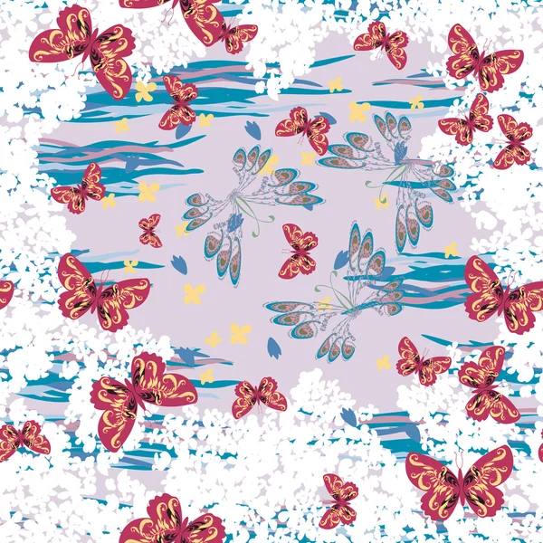 Карточка с бабочкой и цветами — стоковый вектор