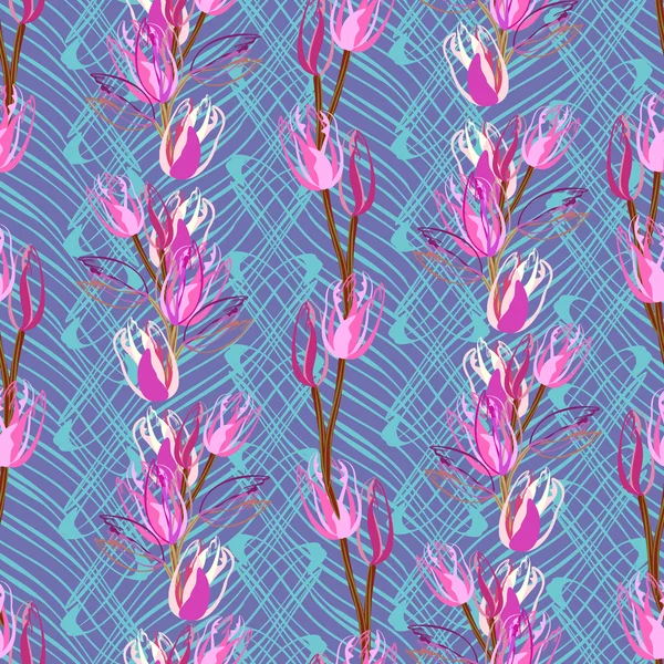 美丽的春天无缝模式与郁金香 — 图库矢量图片