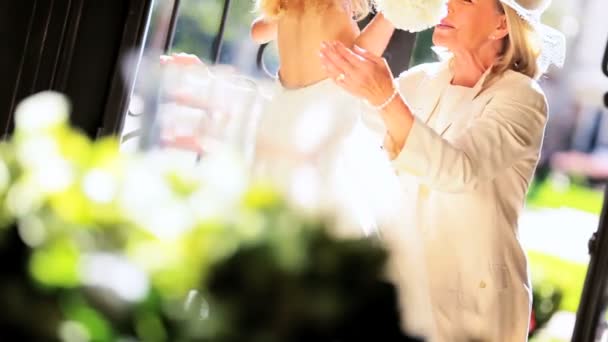 Pretty Little Bridesmaid with Grandmother — Stock Video