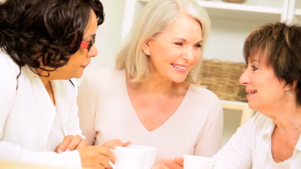 Multi Ethnique retraité copines détente maison café — Video