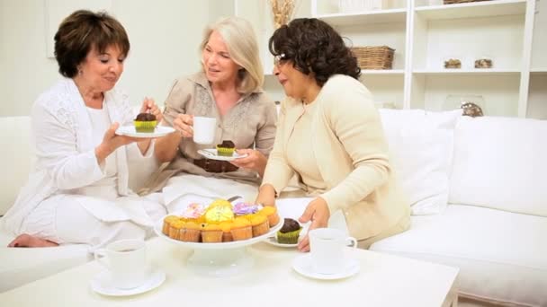 Zralé dámy relaxační odpolední posezení u čaje — Stock video