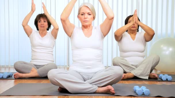 Instructora Senior Clase de Yoga — Vídeo de stock
