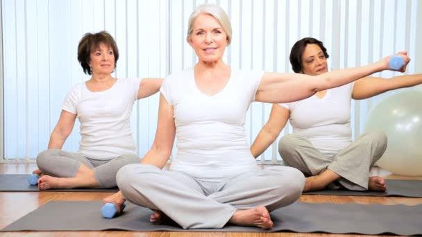 Class Retired Ladies Fitness Lifting Weights — Stock Video