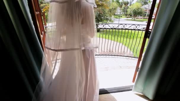 Portrait Caucasian Bride White Wedding Dress — Stock Video