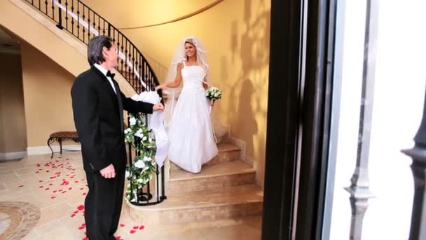 Father of Bride Watching her on Marble Staircase — Stock Video