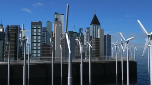 Digital cg vindkraftverk driver städer — Stockvideo