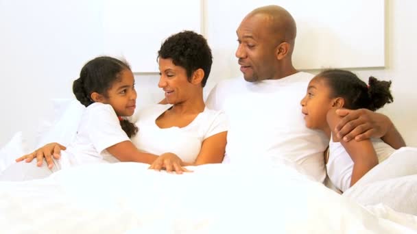 Ethnic Family Talking Bed Morning — Stock Video