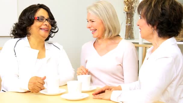 Older Ladies Drinking Coffee Home — Stock Video