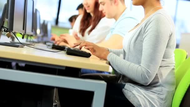 Estudantes multi étnicos estudando tecnologia de TI — Vídeo de Stock