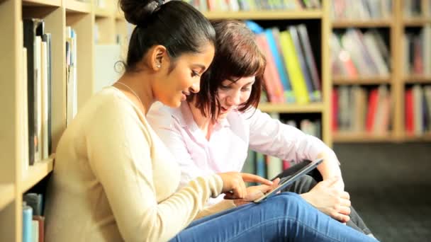 Portret van studenten leren in Campusbibliotheek campus — Stockvideo