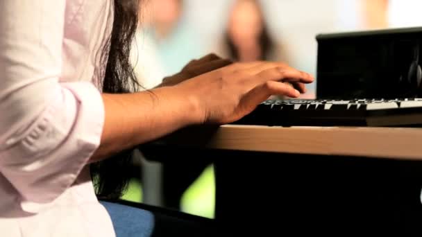 Detail of students typing on computer — Stock Video