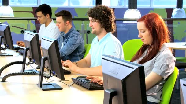 Estudantes diversos estudando em mestrado em universidade — Vídeo de Stock