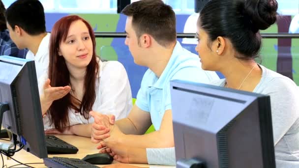 Aprendizaje en línea de compañeros de clase femeninos y masculinos — Vídeos de Stock