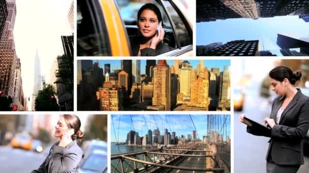 Монтаж молодой предприниматель города Нью-Йорк — стоковое видео