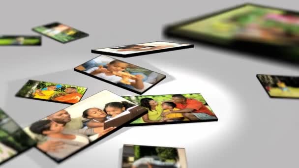 Montage 3D tablet images young multi ethnic family — Stock Video