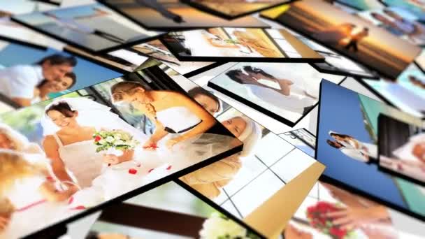 Montage 3d tablet bröllop bilder av amerikanska brudar — Stockvideo