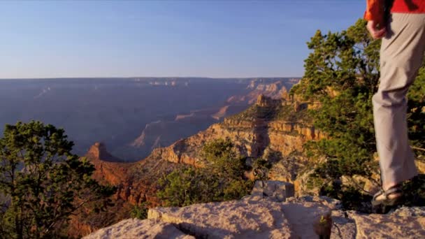 Hiker njuter canyon landskap — Stockvideo