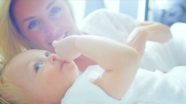 Portrait Young Caucasian Mother with Child — Stock Video