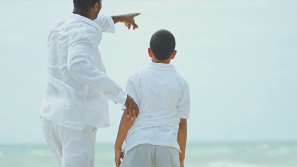 Ethnique père fils passer des vacances sur la plage — Video