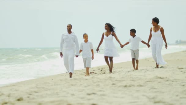 Diversos niños que pasan tiempo con padres disfrutando de la playa — Vídeo de stock