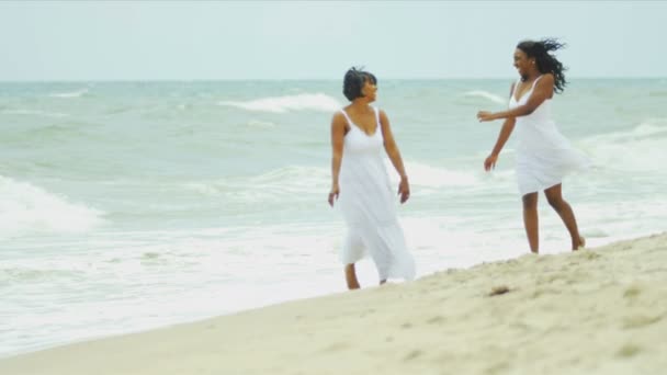 African American parent enjoying time together daughter on beach — Stock Video