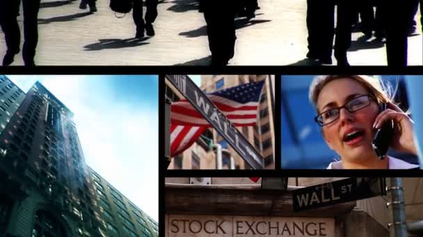金融业务和技术在蒙太奇的集合 — 图库视频影像