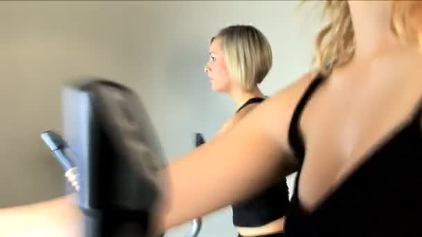 Beautiful blonde girls enjoy working out at the gym — Stock Video