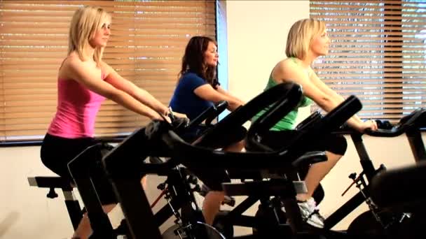 Hermosas chicas disfrutan haciendo ejercicio en el gimnasio — Vídeo de stock