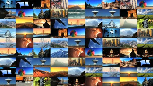 Collage colección de fotos de tarjetas postales de todo el mundo — Vídeo de stock