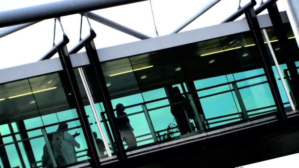 Passagers se déplaçant dans un terminal vitré — Video