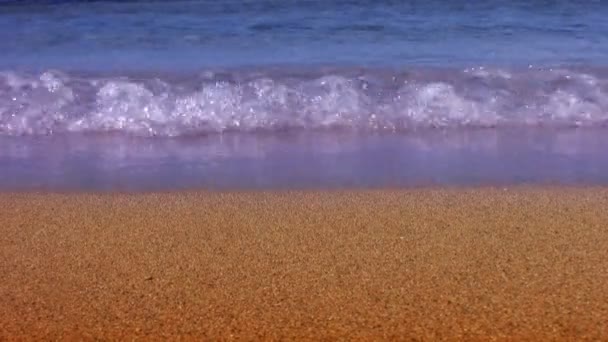 全帧抽象拍摄的热带清水涟漪到金黄色的沙滩上 — 图库视频影像