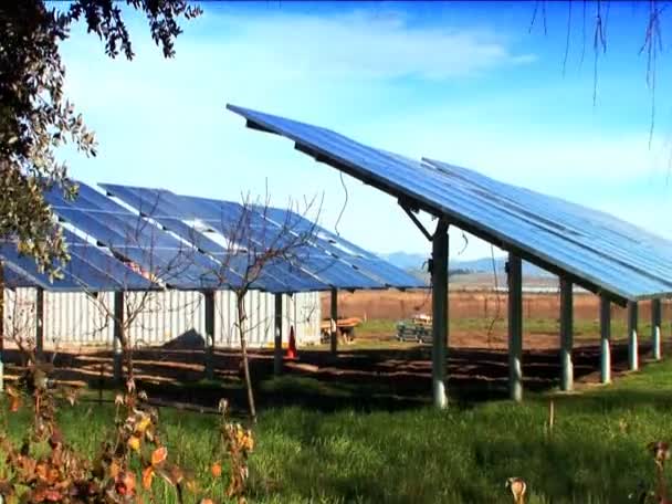 Grupo de paneles solares que producen energía renovable limpia — Vídeos de Stock