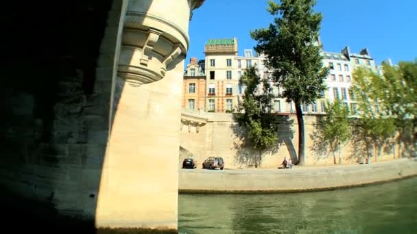 Views of Paris, France, from sightseeing cruise on the River Seine — Stock Video